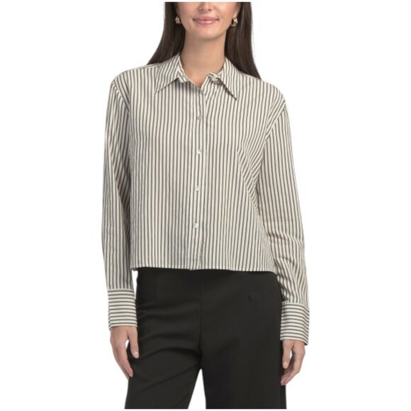 VINCE Till Striped Cropped Button Down Top - Picture 1 of 3